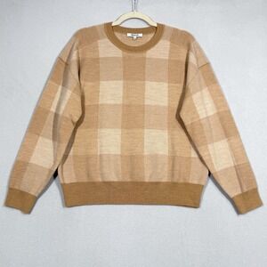 Madewell Sweater Womens Small Merino Wool Pullover Checkered Plaid Cottage Camel